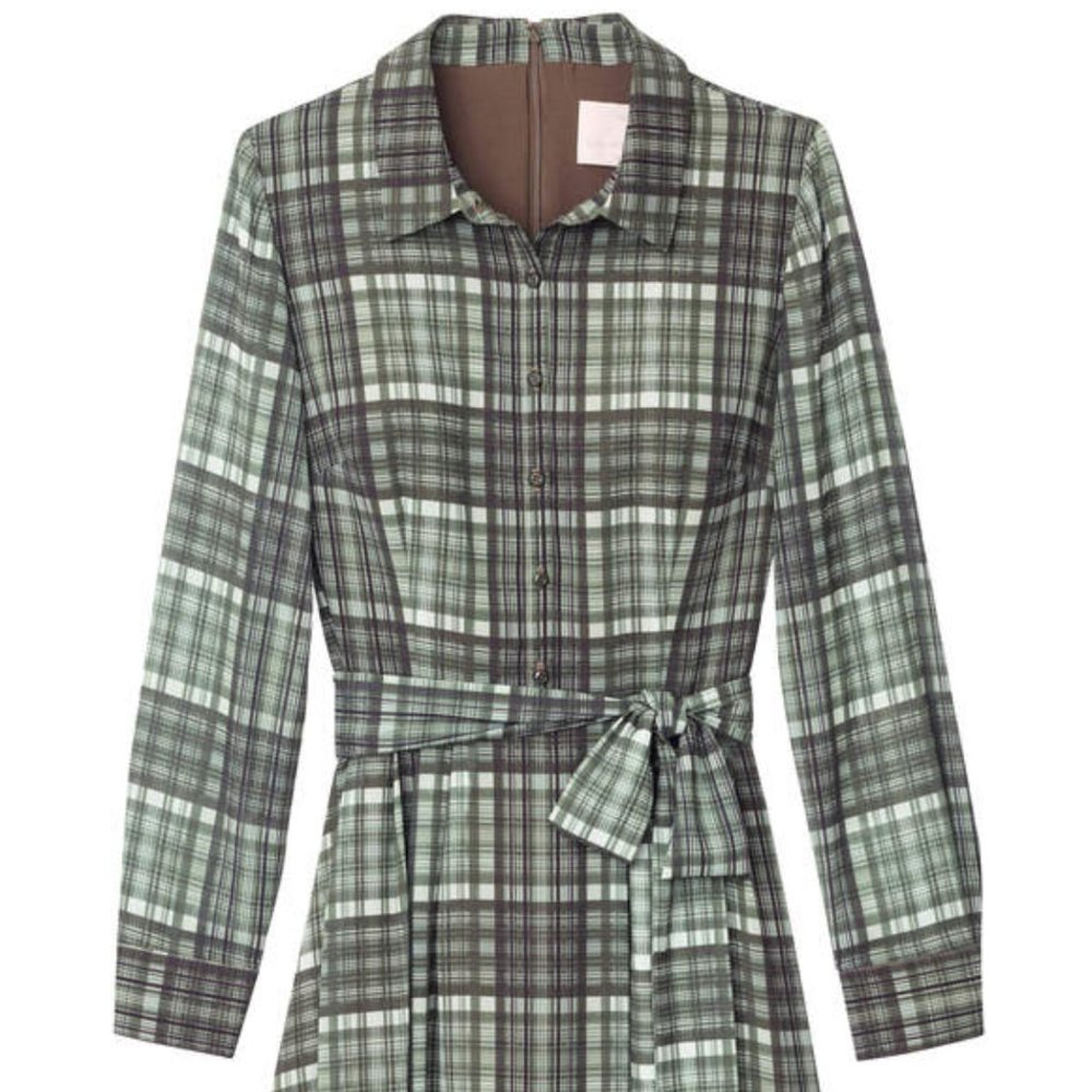 Gal Meets Glam Jessie Shirt Dress (Green Plaid, Size 20)
